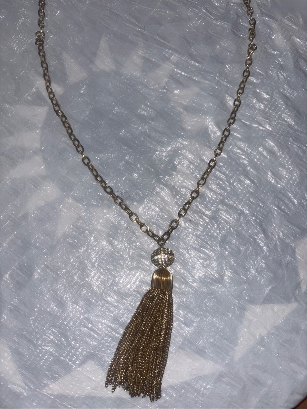 Rhinestone Accent Gold Tassel Pendant Necklace